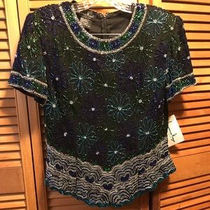 Lawrence Kazar Top with Beads & Sequins